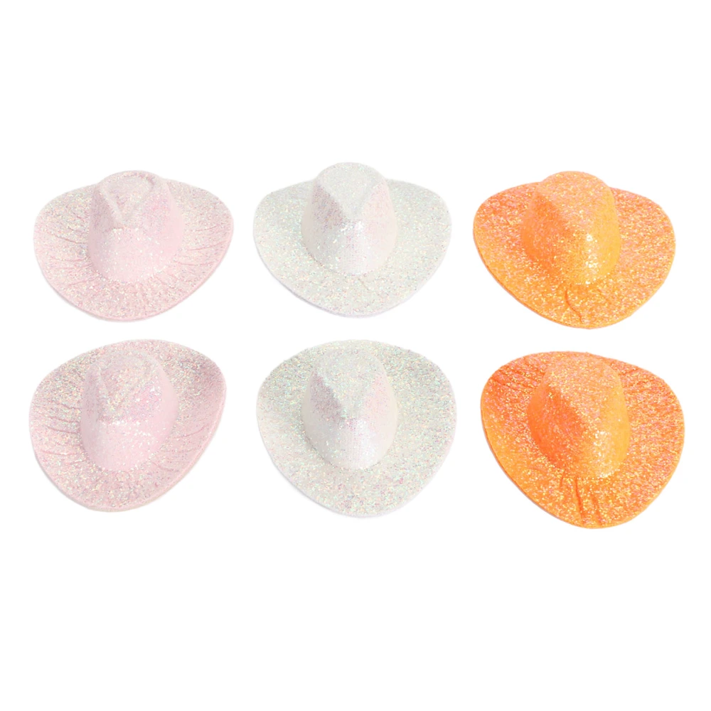 6Pcs Mini Western Cowboy Cowgirl Hat Glitter Miniature Cute Doll Hat Party Dress Hat for Dollhouse Decoration