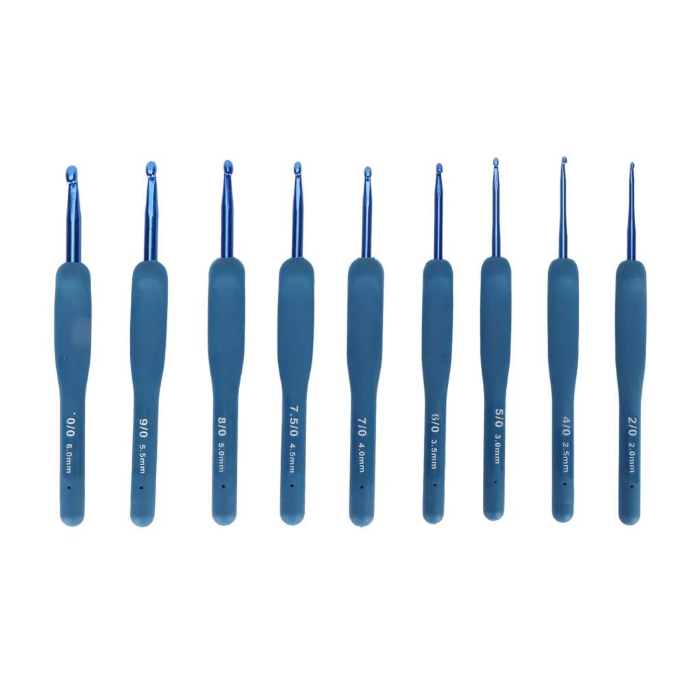 9PCS Set Crochet Hooks Set Blue Ergonomic Soft Grip Crochet Hook Knitting Needle