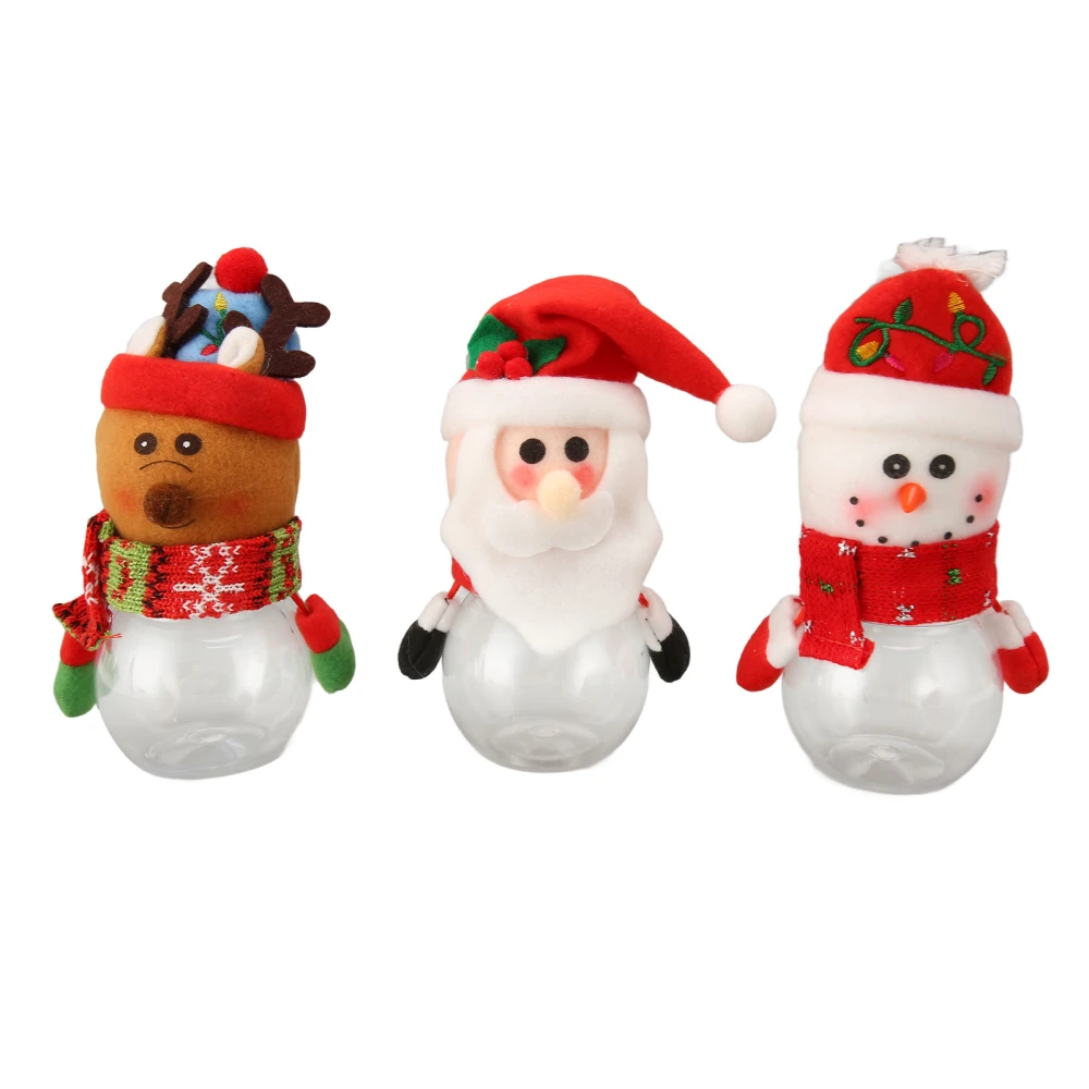 3pcs Christmas Candy Jars Transparent Clear Plastic Biscuits Jars Decorative Santa Snowman Jar for Home Shops Bars