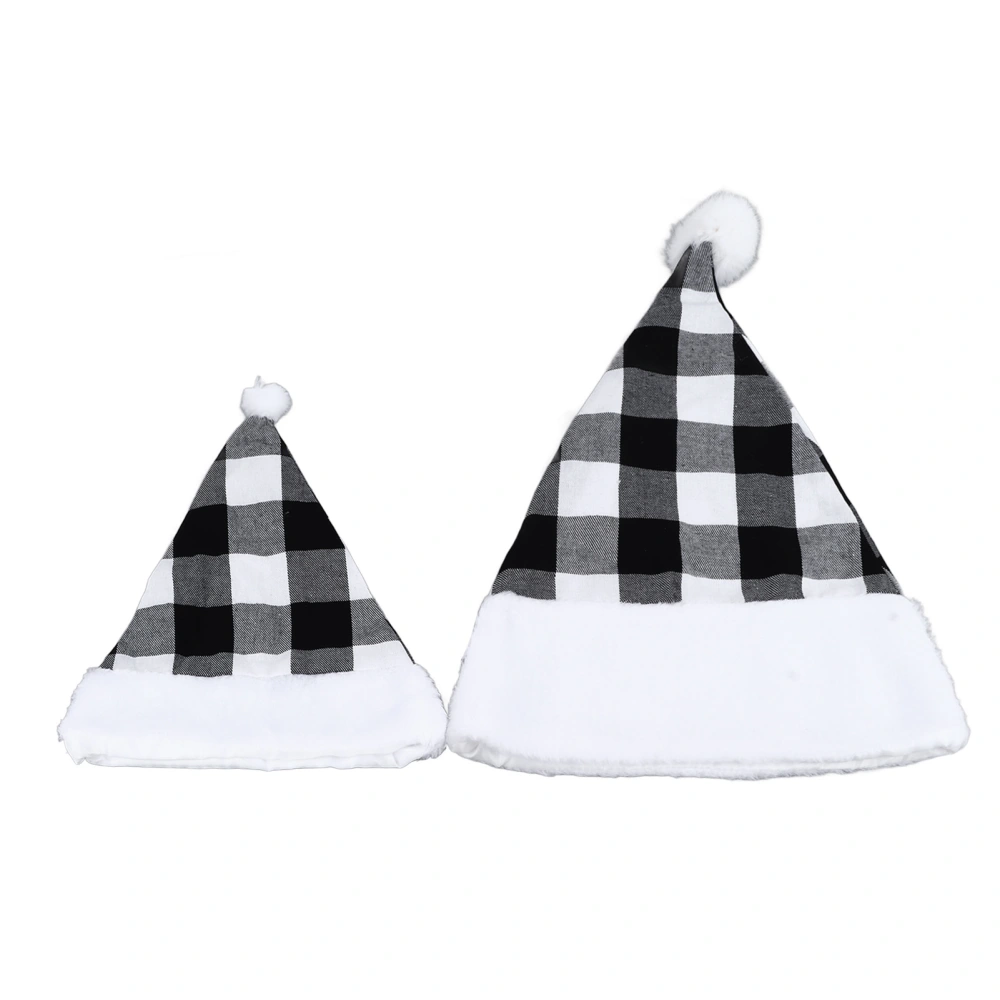 2Pcs Christmas Hat Soft Felt Cloth Warm Comfortable Black and White Plaid Christmas Hat Xmas Hat for Adults Children