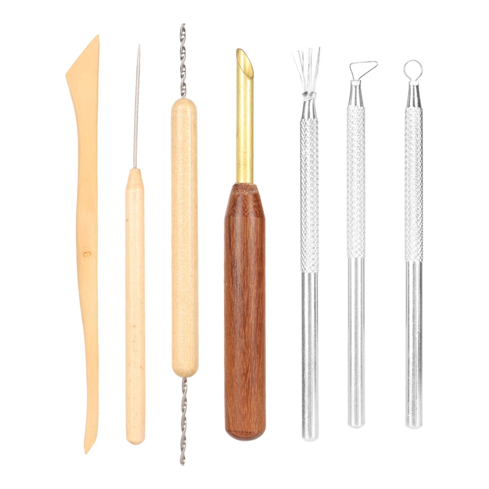 7Pcs Clay Sculpting Tools Brass Stainless Steel Flexible Wooden Handle Modeling Clay Tools for Carving Craft DIY