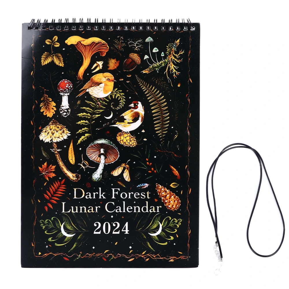 2024 Lunar Calendar Dark Forest Coated Paper Rich Elements Vibrant Colors Moon Calendar with Lanyard for Family Office