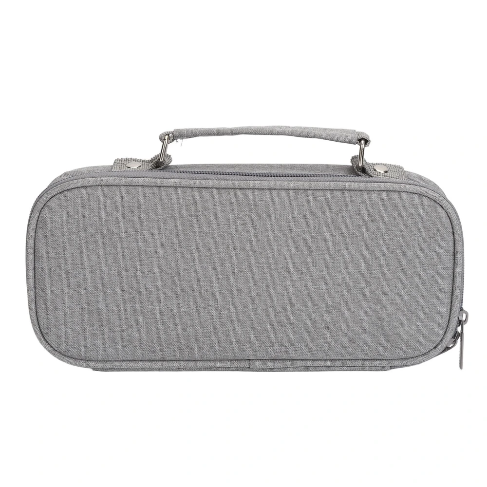 Large Pencil Case Handle Design Large Capacity Double Tier Durable Canvas Pencil Bag for Office School Travel Gray