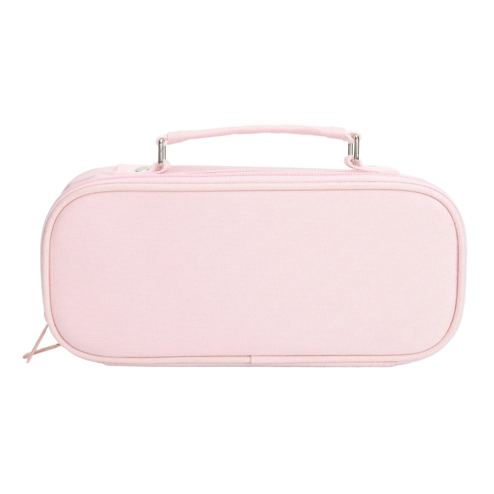 Large Pencil Case Handle Design Large Capacity Double Tier Durable Canvas Pencil Bag for Office School Travel Pink