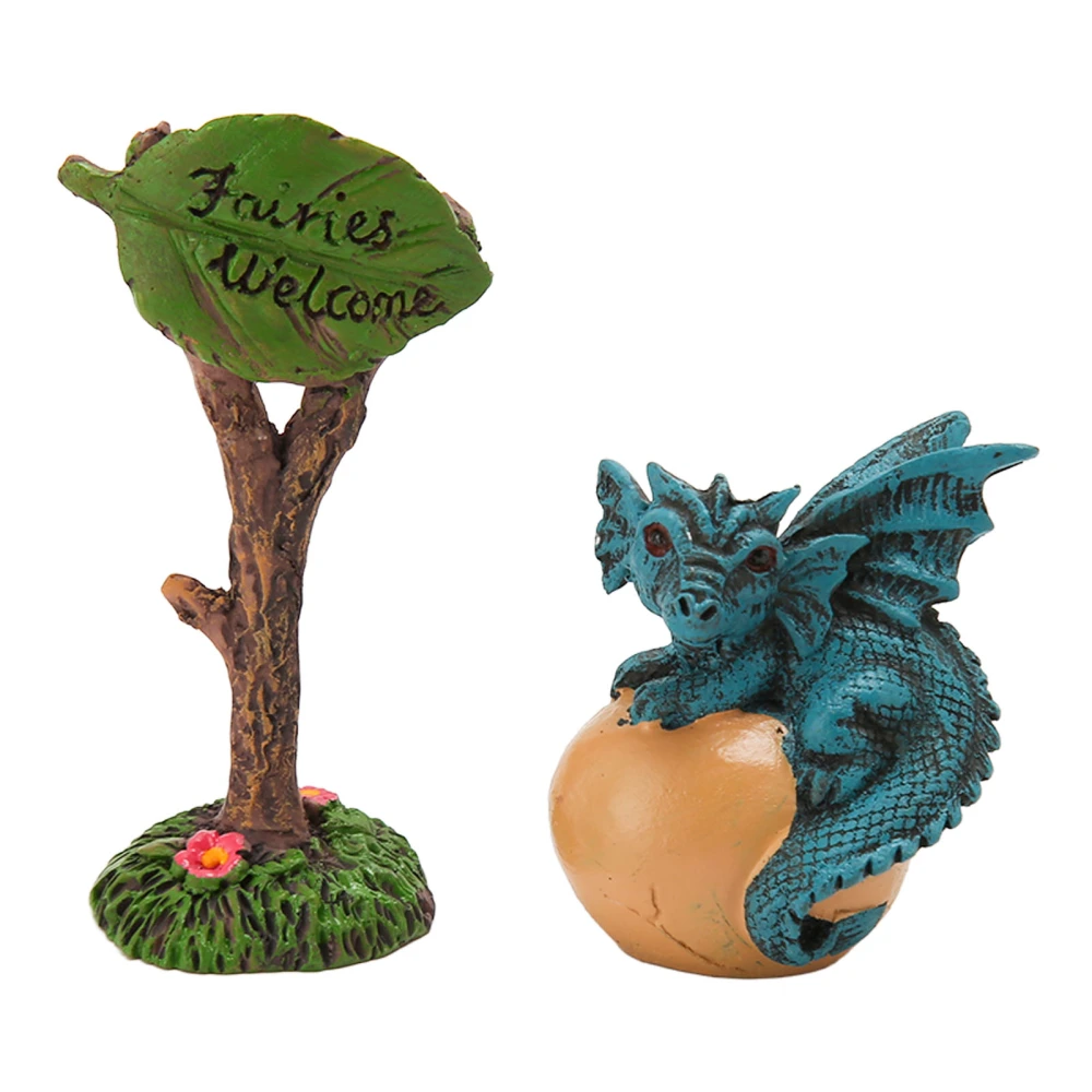 Fairy Garden Dragon Waterproof Resin Bright Colors Rich Details Mini Dragon Figurine with Guidepost for Decoration DIY