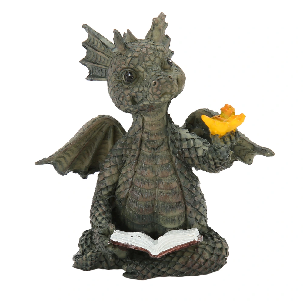 Baby Dragon Reading Book Statue Waterproof Lovely Durable Resin Dragon Sculpture for Garden Wall Office