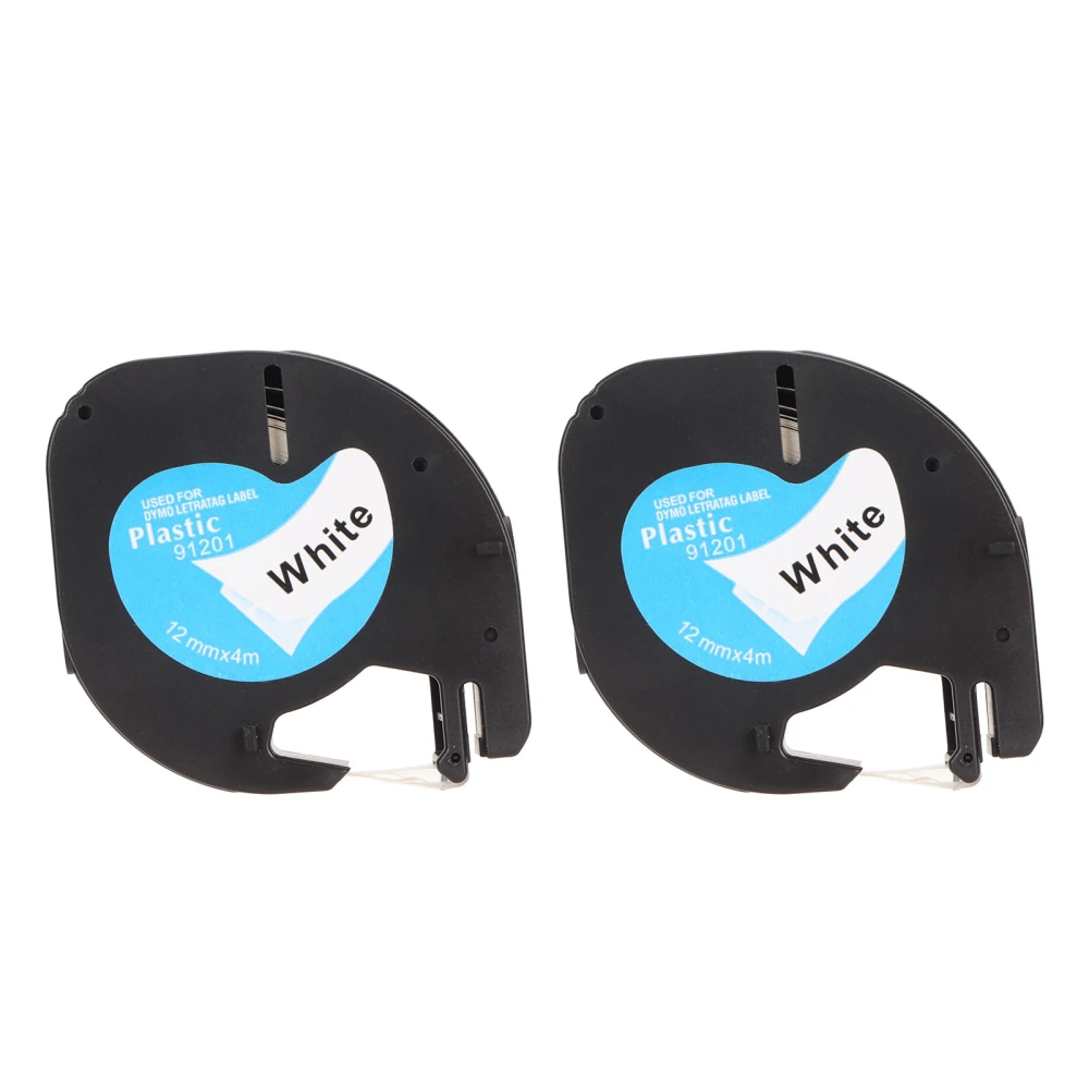 2Pcs Label Maker Tape 12mm Wide 13ft Long Waterproof Oil Resistant Black On White Labeler Tape for LM210D LP420 LM500TS