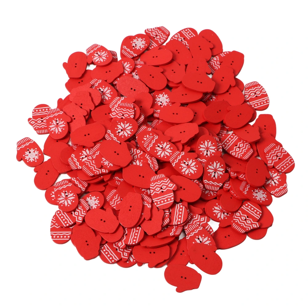 200PCS Decorative Buttons Fade Resistant Durable Wooden Glove Shaped Buttons for Sewing Craft Red