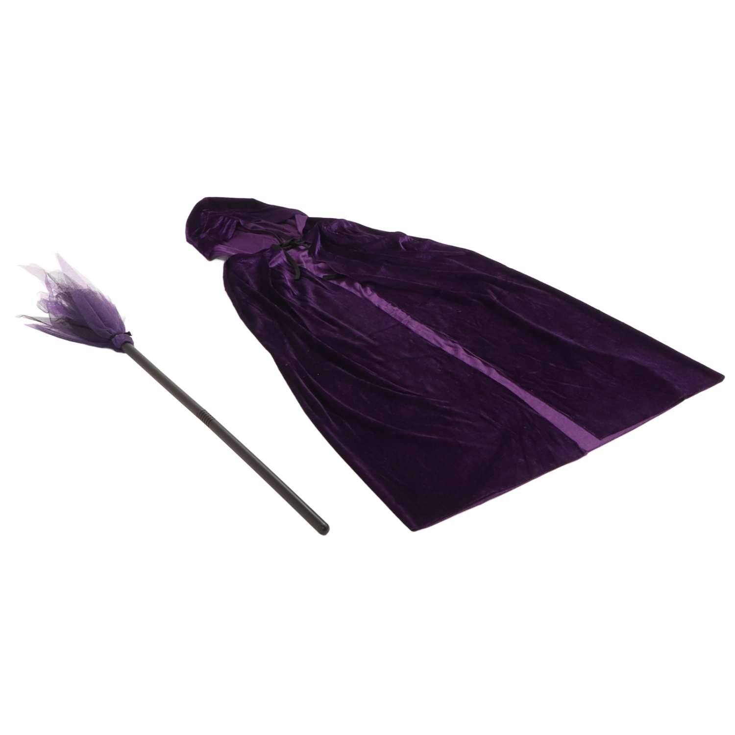 Purple Wizard Hooded Cloak Soft Comfortable Hooded Velvet Cape Wizard Broom Halloween Costumes for Cosplay