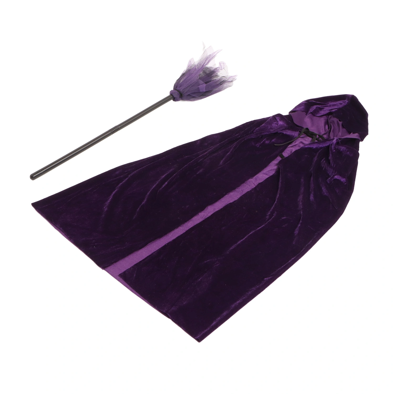 Purple Wizard Hooded Cloak Soft Comfortable Hooded Velvet Cape Wizard Broom Halloween Costumes for Cosplay
