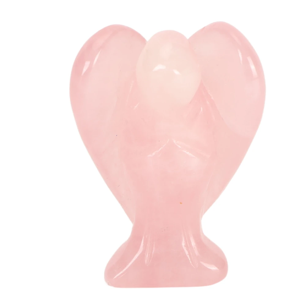 Faux Crystal Angel Figurine Carved Peace Healing Pocket Angel Statue Stone for Home Meditation Pink