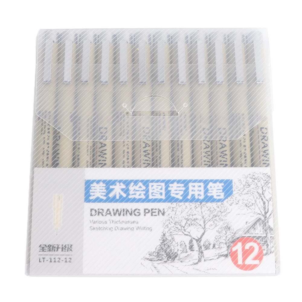 12pcs Micro Pen Fineliner Ink Pens Waterproof DIY Multiliner Pens Drawing Pens with Metal Clip for Artist Illustration Sketching