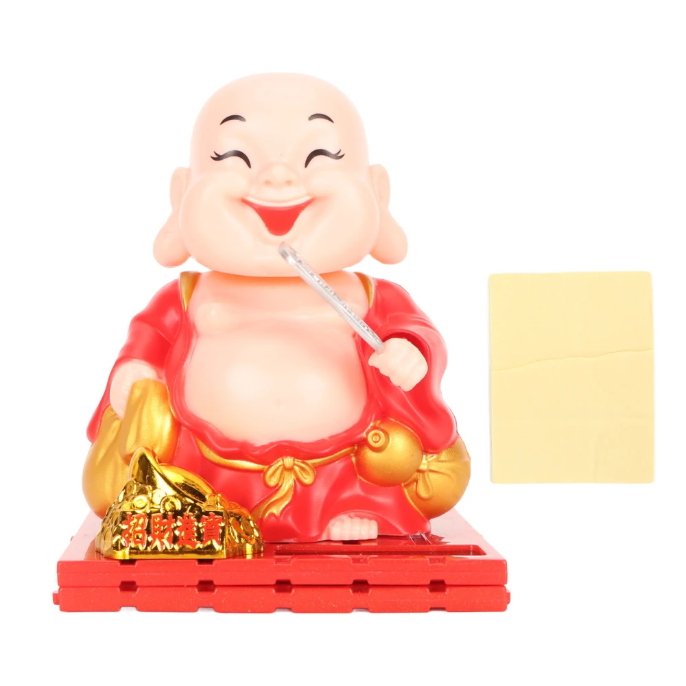 Solar Buddha Figurine Maitreya Auto Hand Shaking Solar Powered Durable ABS Buddha Statue for Home Car Office Red Maitreya