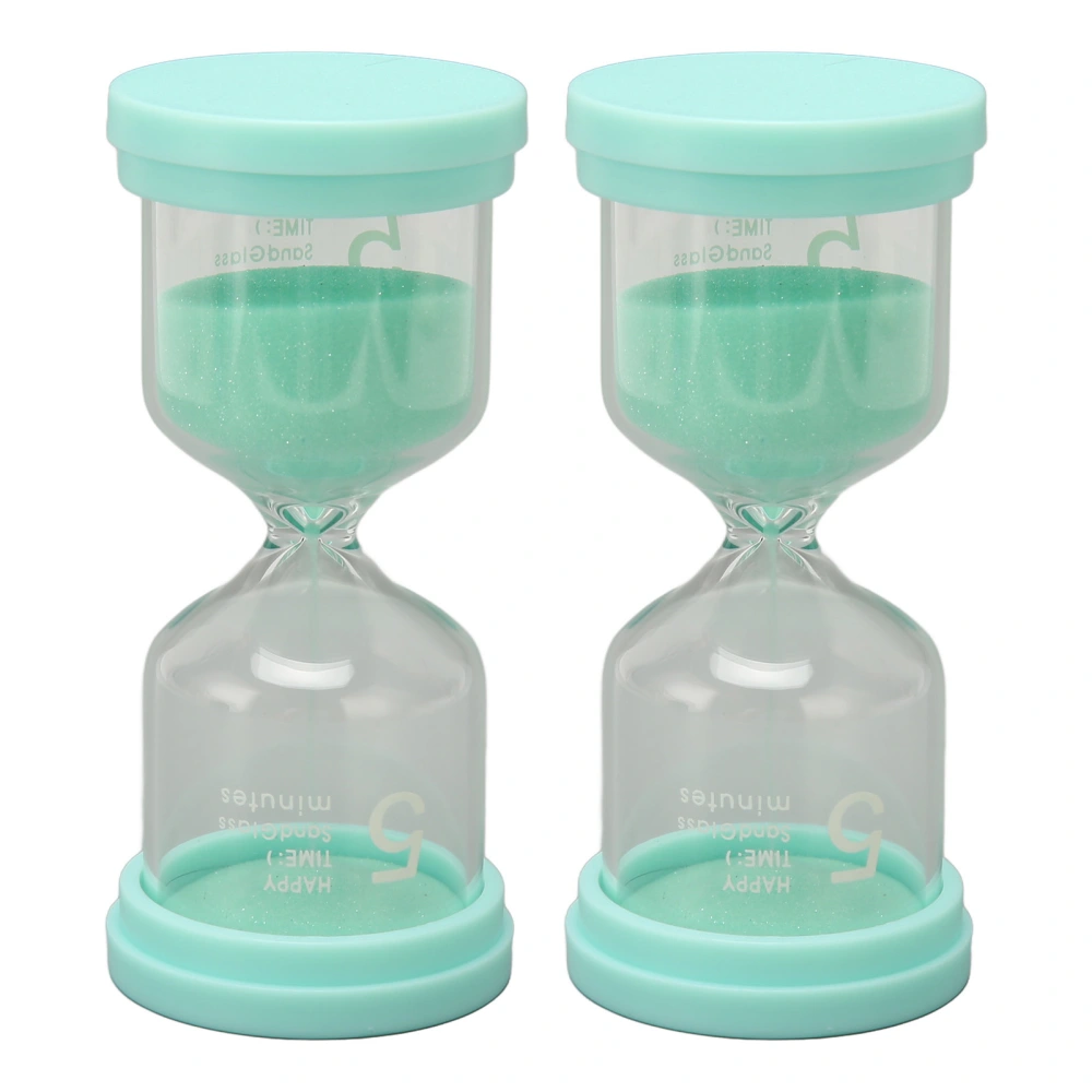 2Pcs Sand Timer Green 5 Minutes Durable Plastic Thick Clear Glass Small Portable Sand Clock for Kitchen Classroom Party