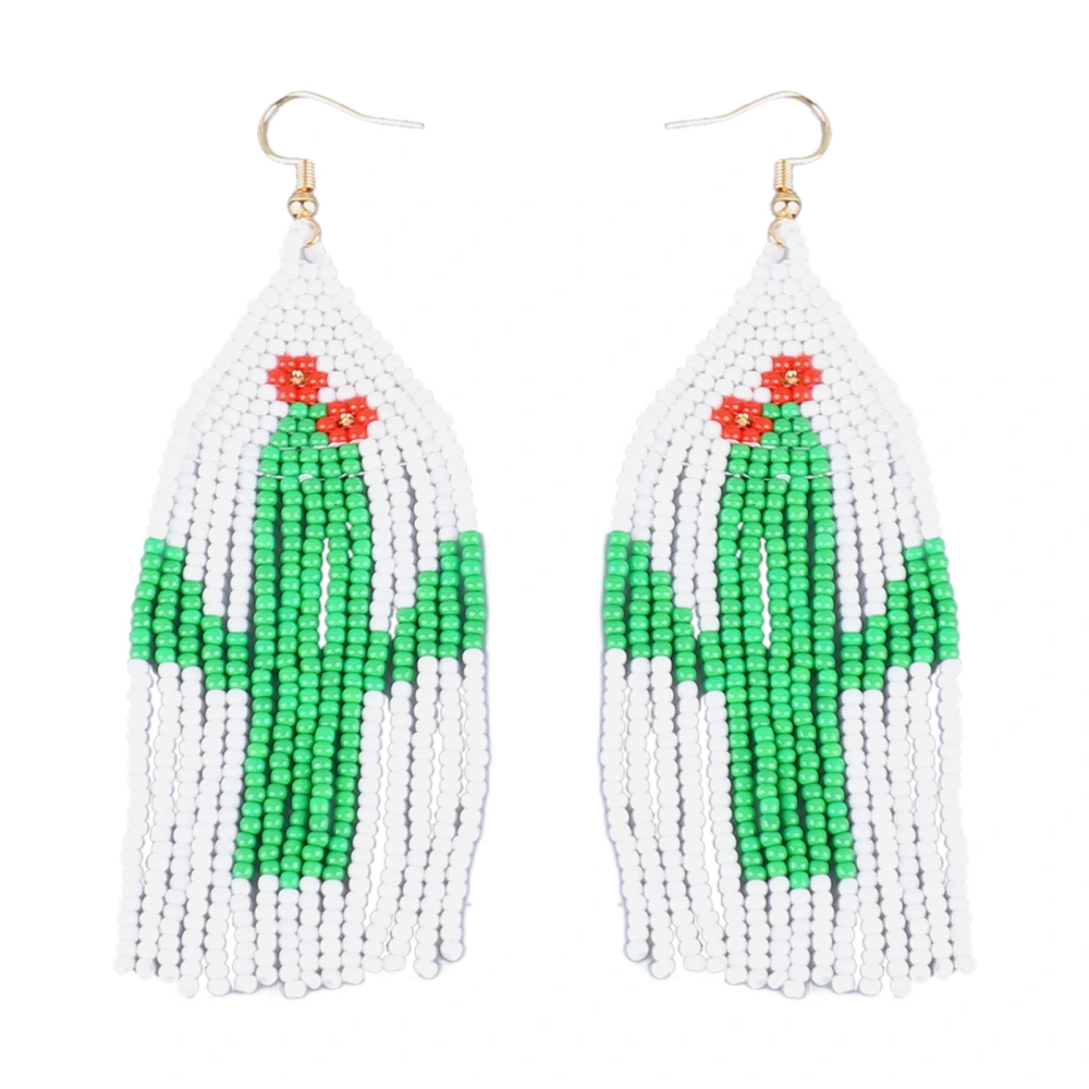 Cactus Beaded Tassel Earrings Boho Style Handmade Long Beaded Tassel Earrings for Travel Camping