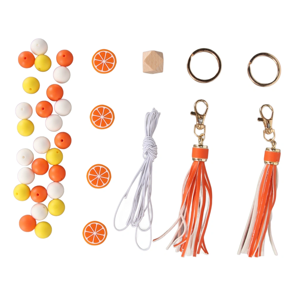 Keychain Lemon Silicone Bead Keyring Key Chain 15mm Silicone Bead Tassel Set for Decoration Red Orange