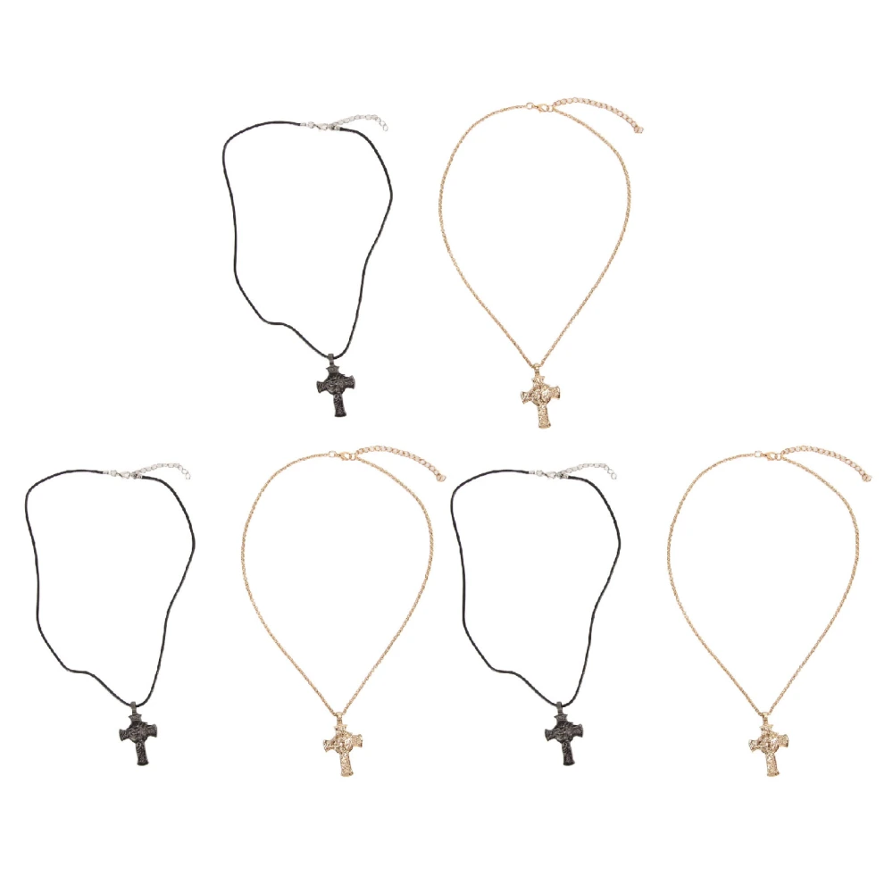 6Pcs Crucifix Necklace Zinc Alloy Waterproof Lobster Clasp Colorfast Catholic Cross Necklace for Men Women Decoration