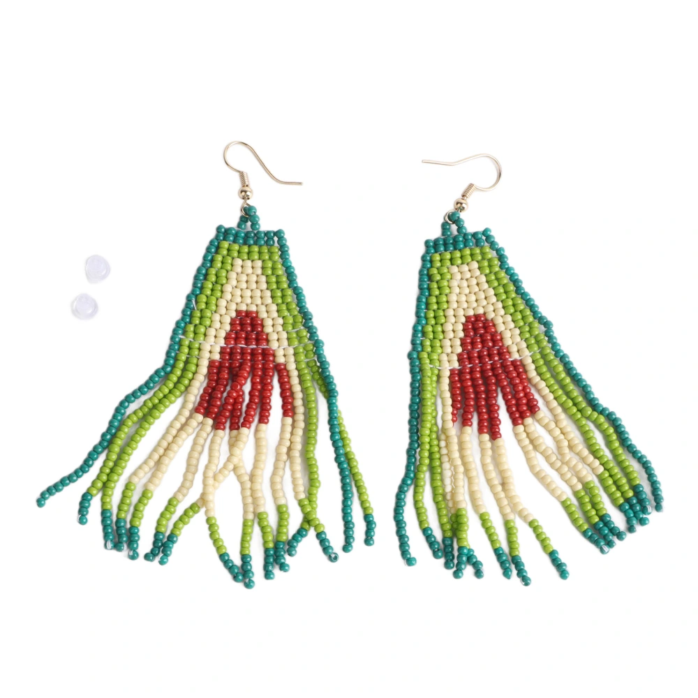 Long Beaded Tassel Earrings Boho Style Avocado Beaded Dangling Earrings For Women Girls