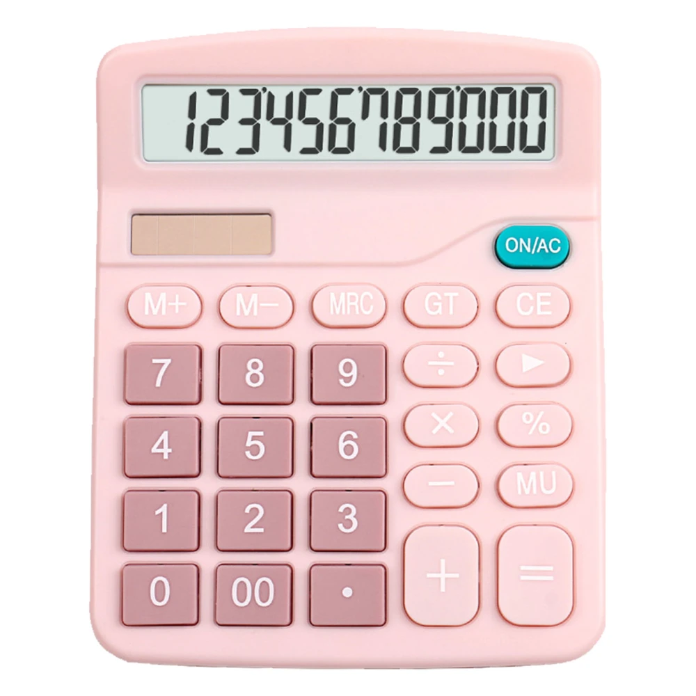 Solar Calculator Multifunctional Fashionable Cute Small Digital Desktop Calculator for Students Home School Pink