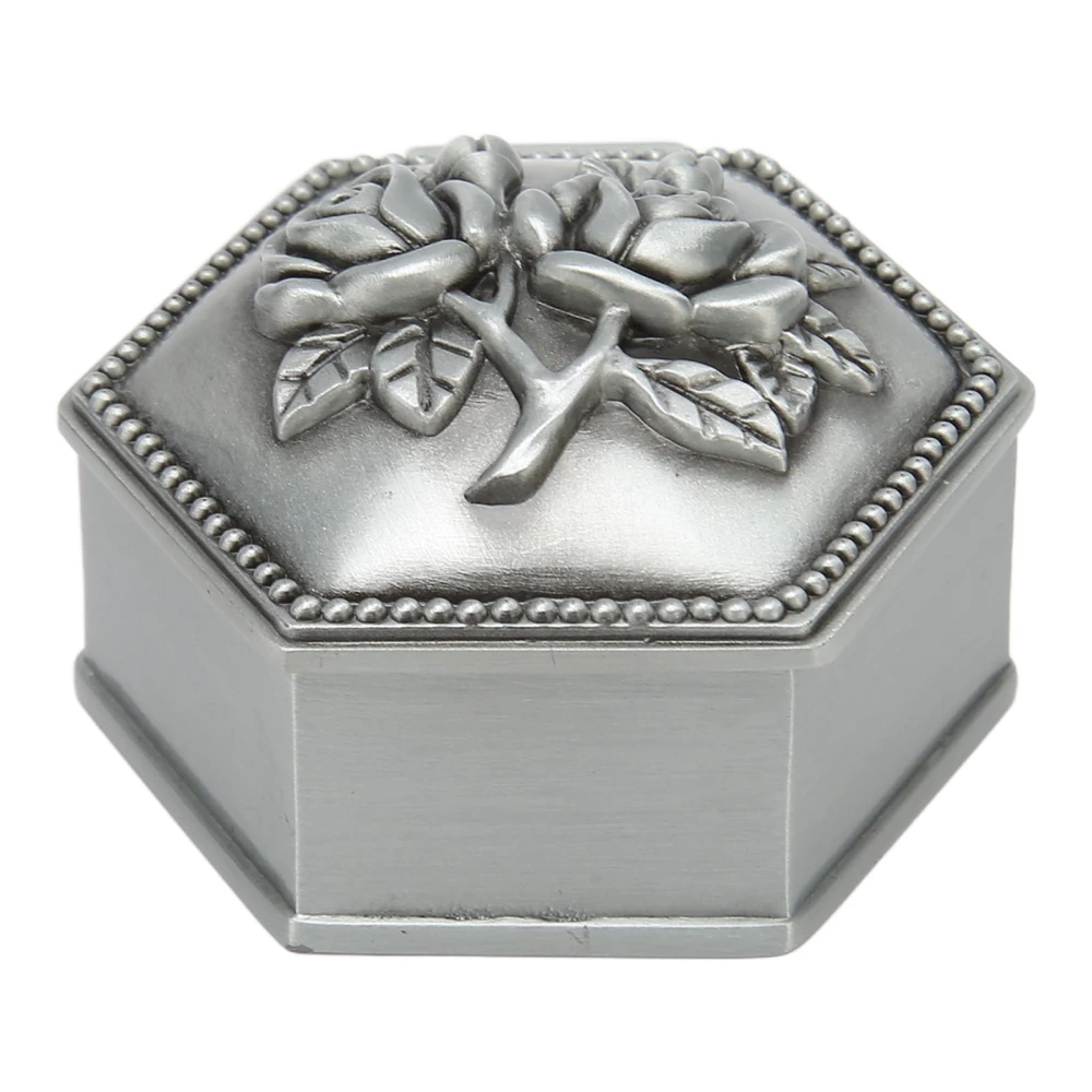 Rose Metal Jewelry Box Zinc Alloy Trinket Box Vintage Sexangle Jewelry Storage Box for Rings Earrings Necklace