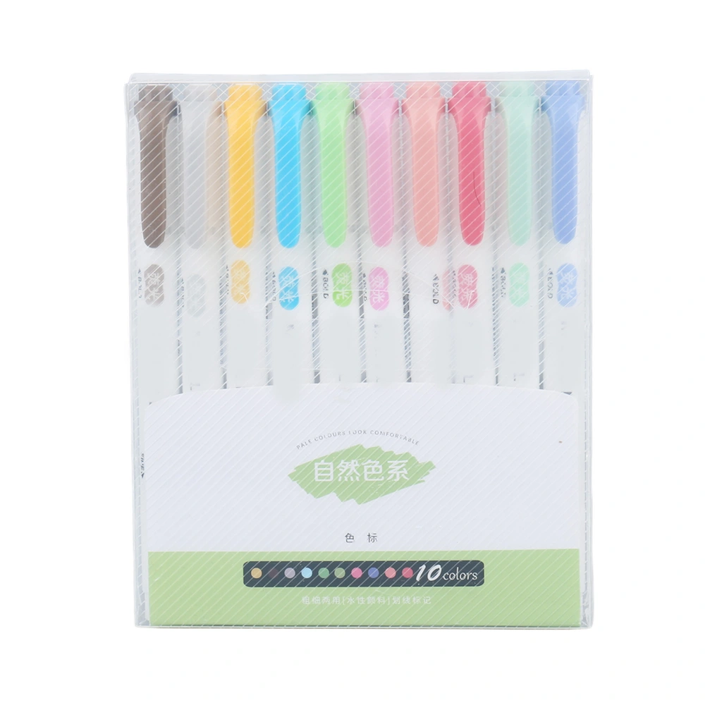 10Pcs Highlighter Assorted Colors Double Headed Fiber Nib Quick Drying Note Taking Pen for School Office Family Art