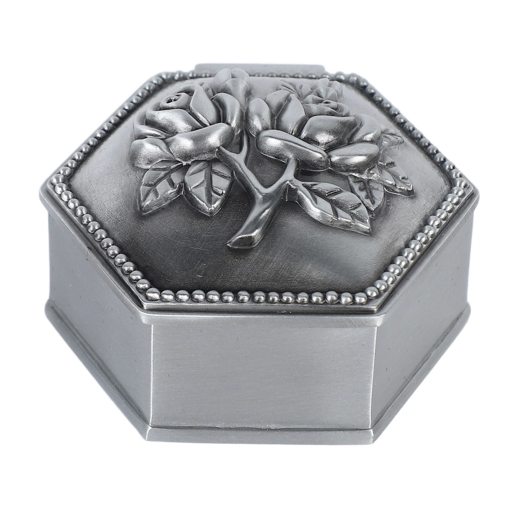 Metal Jewelry Box Innovative European Style Vintage Exquisite Rose 3D Embossment Mini Trinket Storage Box Hex