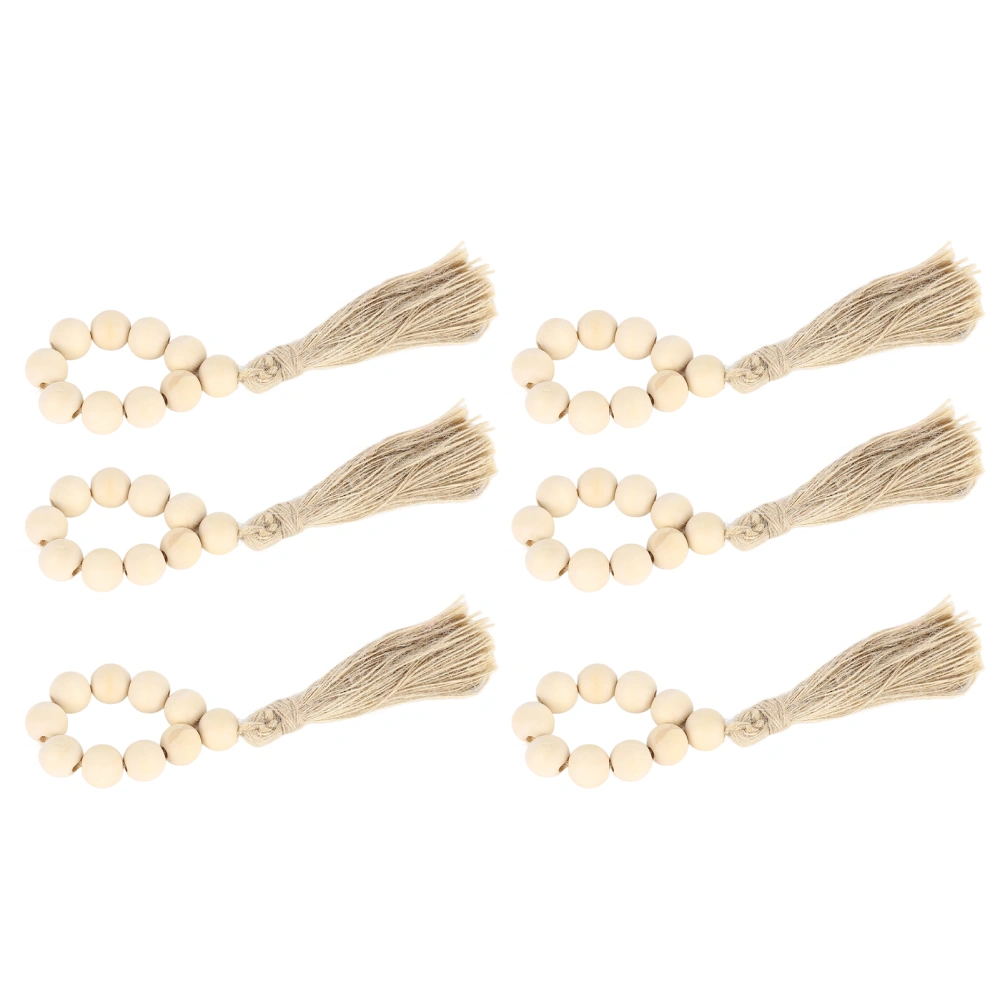 6Pcs Wood Bead Napkin Rings with Tassels Wooden Beads Napkin Holders Napkin Buckles for Farmhouse Wedding Party Decor