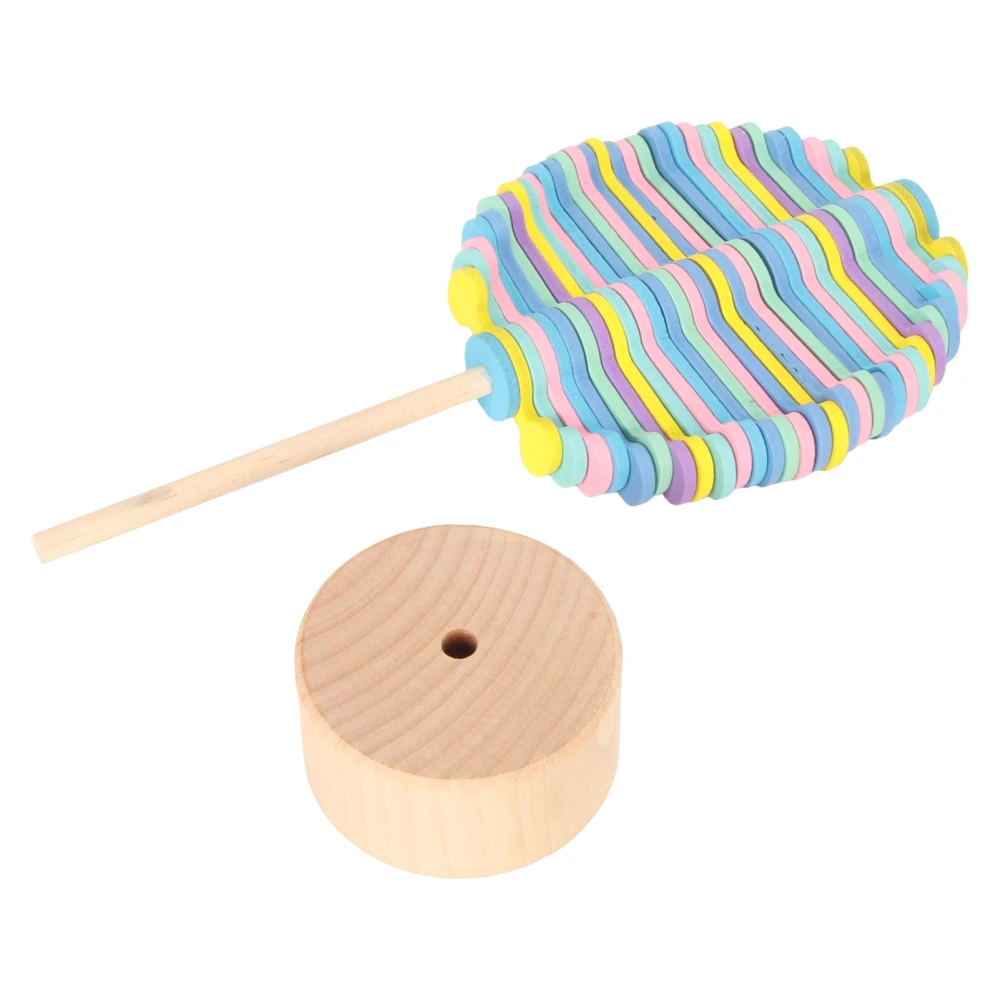 Wooden Lollipop Stress Relief Toy Bright Color Educational Decompression Wood Spiral Lollipop Sensory Toys with Base