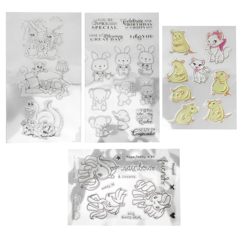 4PCS Transparent Stamp Cute Animal Clear Paper Craft Silicone Stamp for Scrapbooking Card Making Paper Art