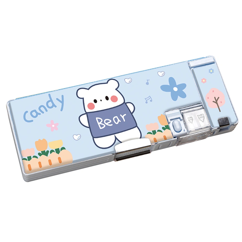 Pencil Bag Cute Cartoon Style Double Sided Inbuilt Sharpener Portable Large Capacity Large Pencil Case for Kids School Bear