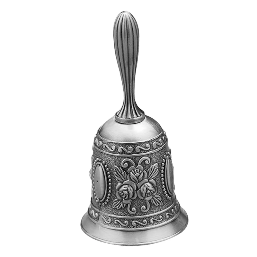 Metal Hand Bell Loudly Sound Rustproof Vintage Style Exquisite Engraved Hand Bell Hand Dinner Bell for Training Pets Silver Free Size