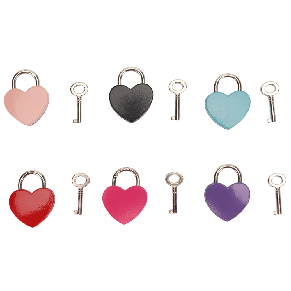 6Pcs Heart Padlocks Assorted Colors Zinc Alloy Multi Purpose Portable Diary Lock with Keys for Jewelry Box Bag Drawer