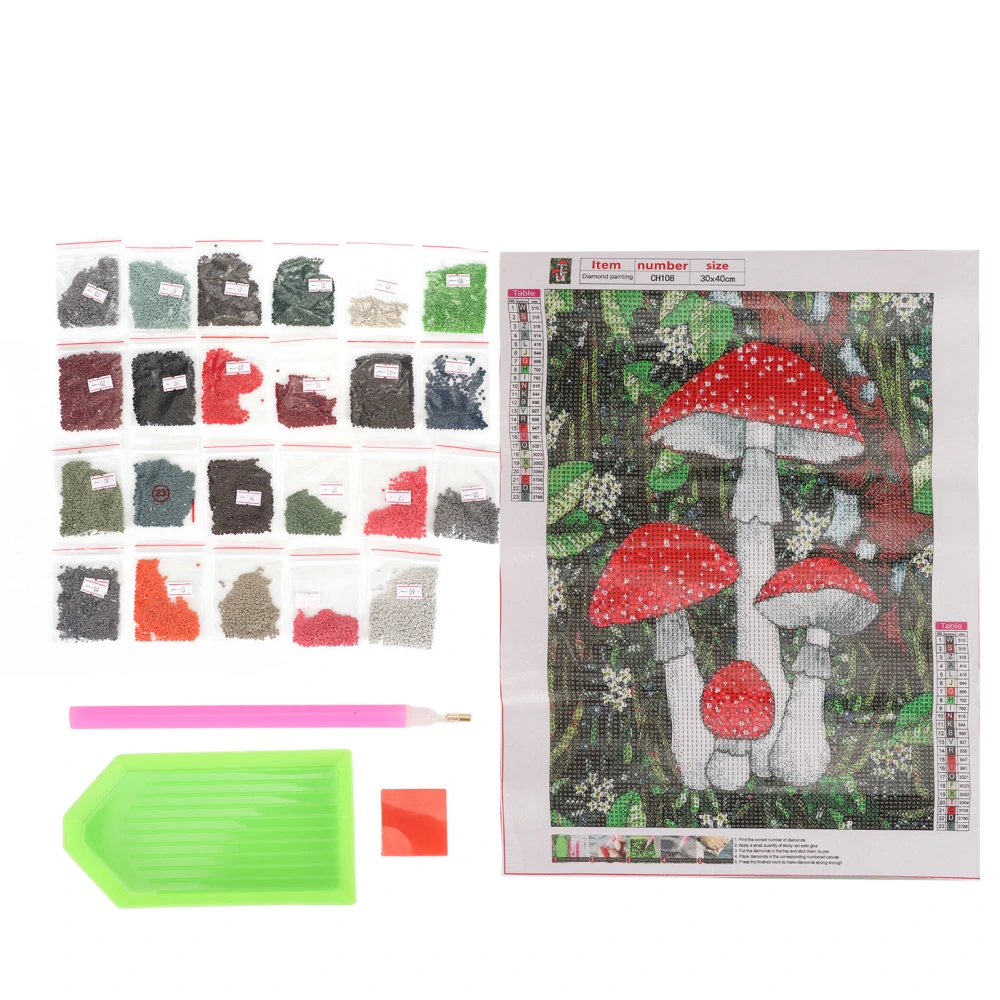 Rhinestone Painting Kit Mushroom Pattern Exquisite Colors Light Weight 5D Rhinestone Painting for Kids Adults Decoration