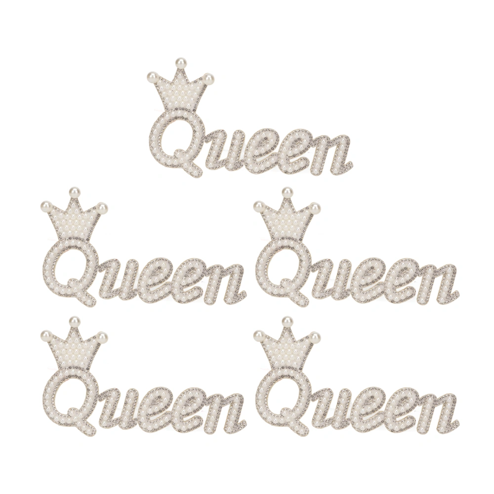 5 Pcs Embroidered Patches Shiny Crown Queen Shape DIY Sewing Patches for Clothes Decoration