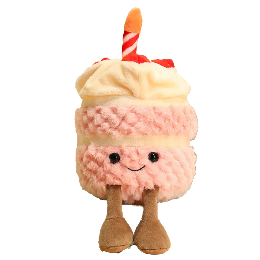 Birthday Cake Plush Toy for Girls Lovely High Resilience PP Cotton Cartoon Plush Toy for Weddings Parties Pink 28cm 0.15kg