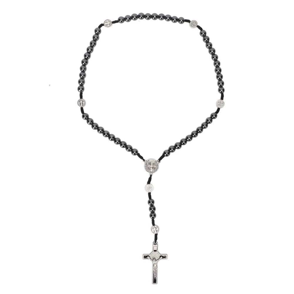 Rosary Necklace Obsidian Crucifix Pendant Catholic Beads Rosary Necklace for Praying Gifts