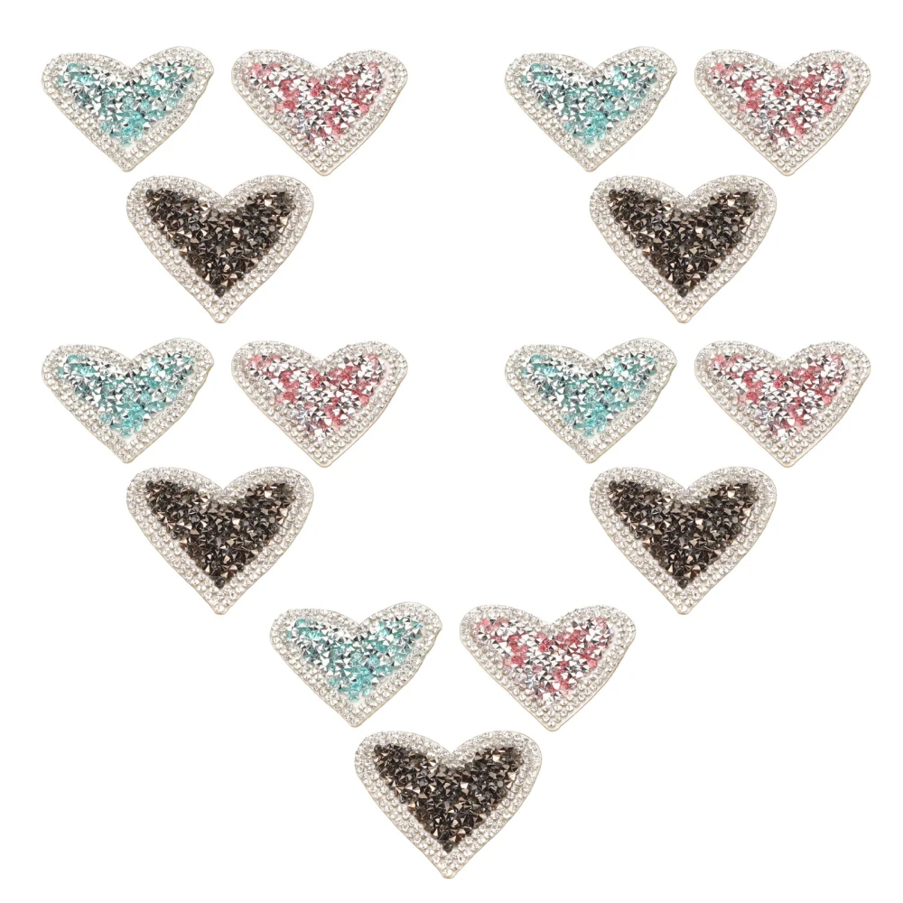 15pcs Shiny Patch Heart Shape Iron On Stylish Glitter Appliques for Clothing DIY Craft Repairing Decoration