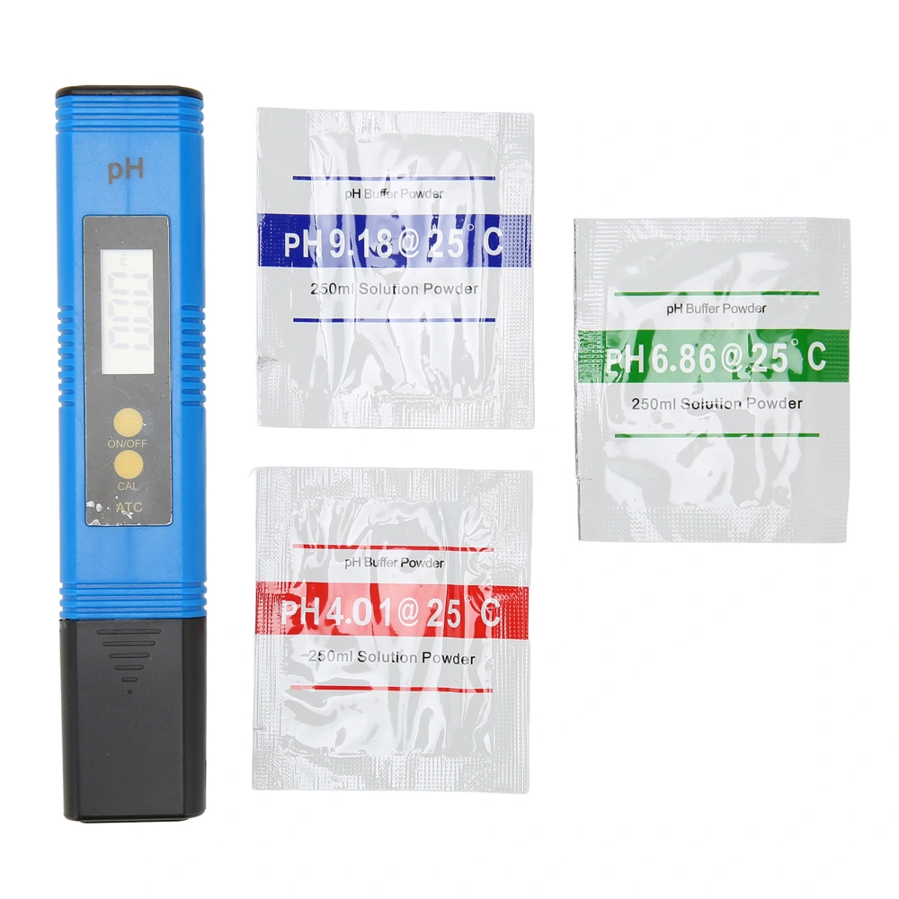 PH Tester Digital Backlight Automatic Temperature Compensation High Accuracy PH Meter for Pond Water Blue