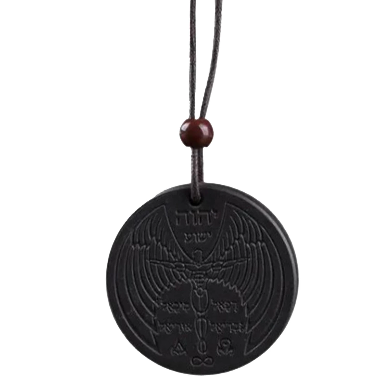 Volcanic Stone Necklace Black Round Shaped Hemp Rope Huge Energy Volcanic Stone Pendant for Adults Men Women
