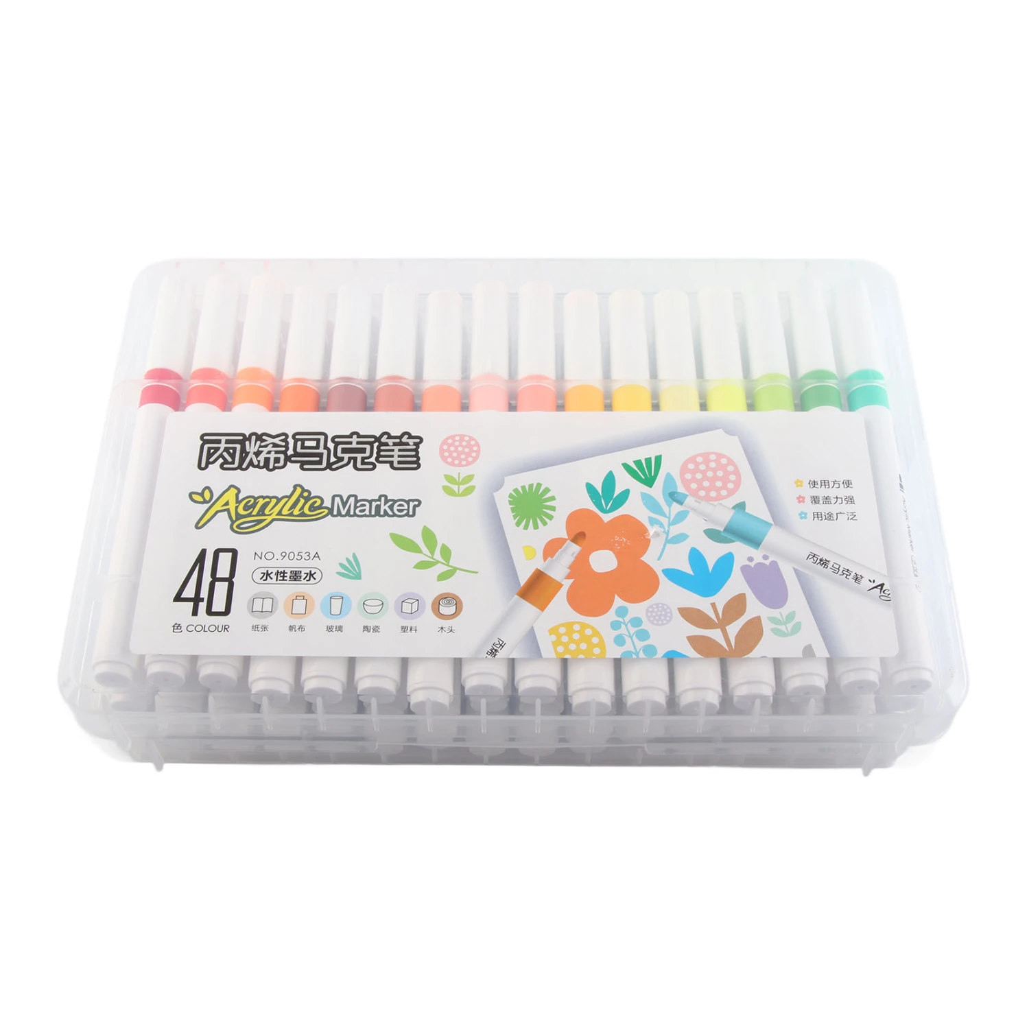Acrylic Paint Markers Strong Coverage Quick Dry Waterproof Round Barrel Graffiti Markers for Glass Metal Wood 48 Colors