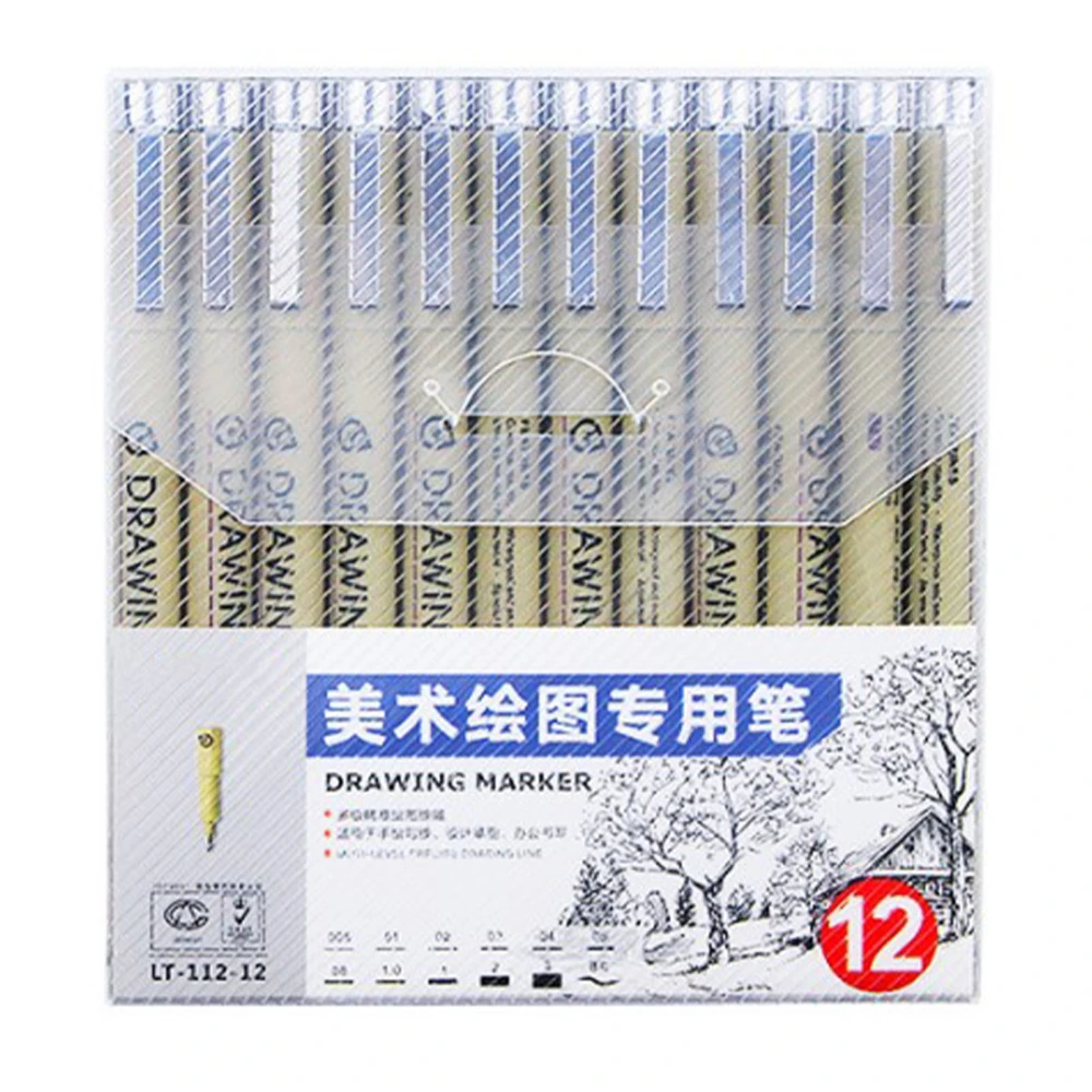 12 PCS Fine Tip Pens Black Water Based Waterproof Fast Drying Plastic Shell Fine Line Markers for Art Projects