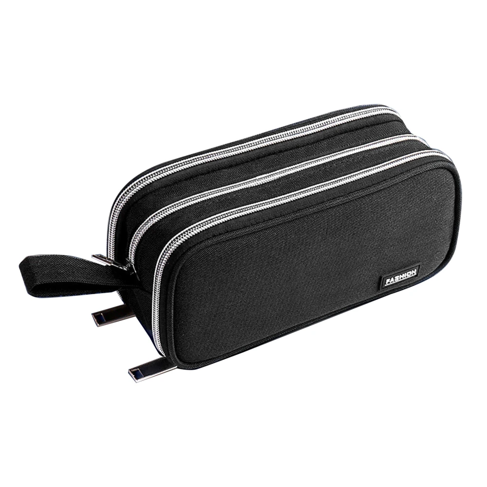 Portable Pen Bag Black Large Capacity Three Layer Handheld Pencil Pouch Stationery Storage Bag