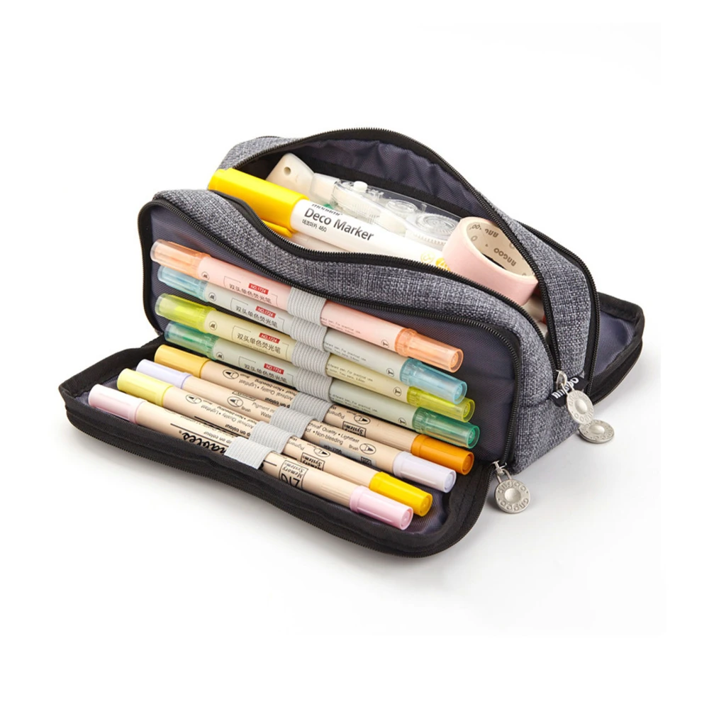 Large Capacity Pencil Case Multi Pocket Double Opening Cute Stationery Bag for Student School Ink Wash