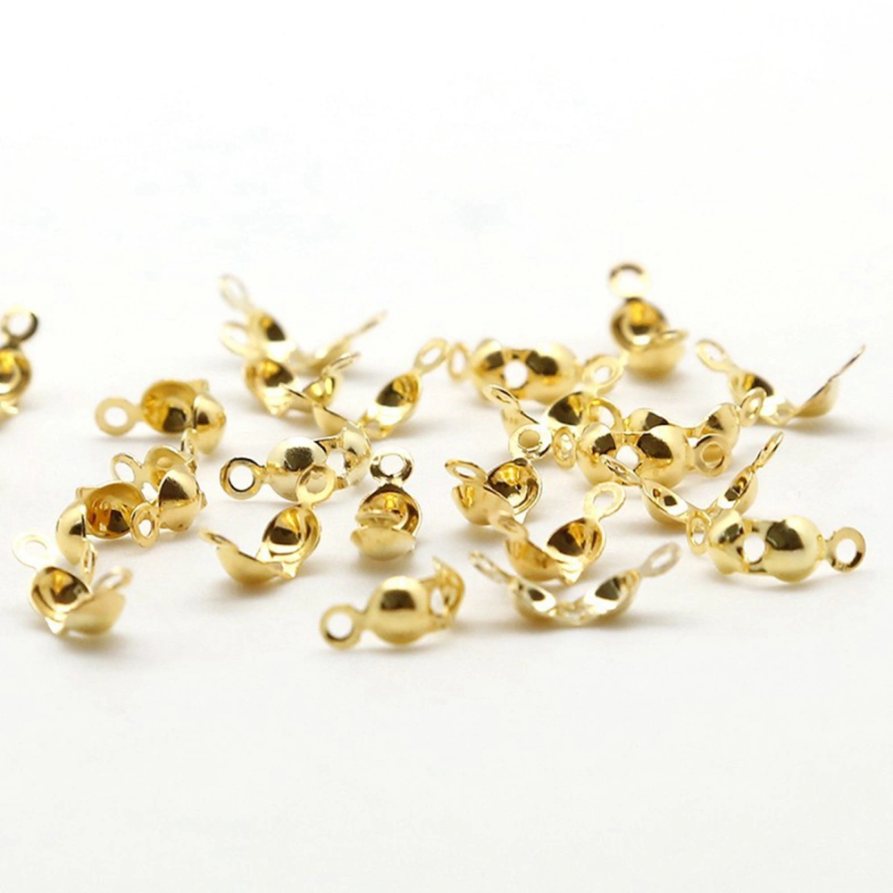 100pcs Beads Tips Knot Covers Fashion Metal Hand Made Clamshells Crimp Bead Tips Knot Covers DIY Jewelry Accessories Gold