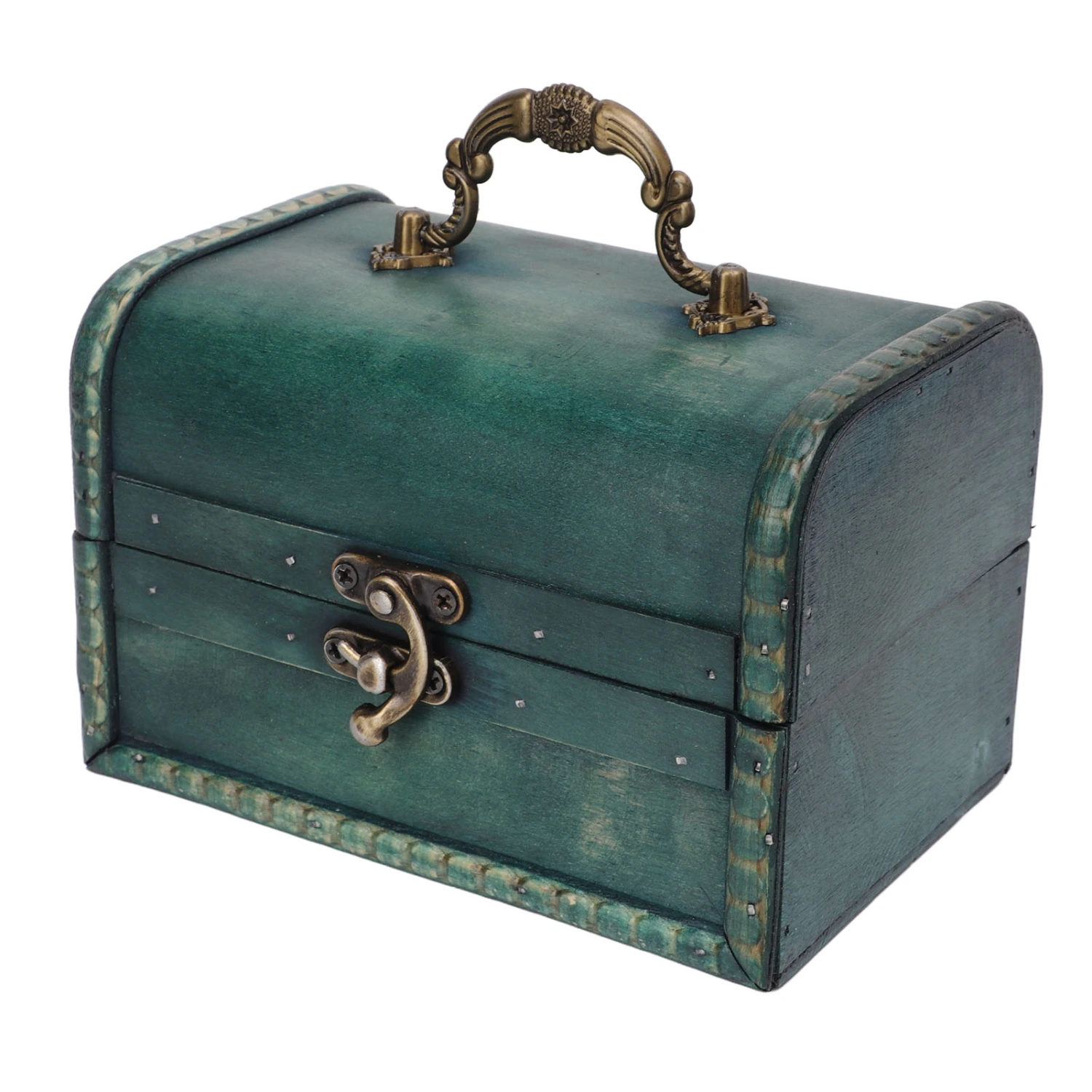 Jewelry Box Retro Style Green Compact Design Composite Wood Resin Portable Practical Jewelry Storage Case