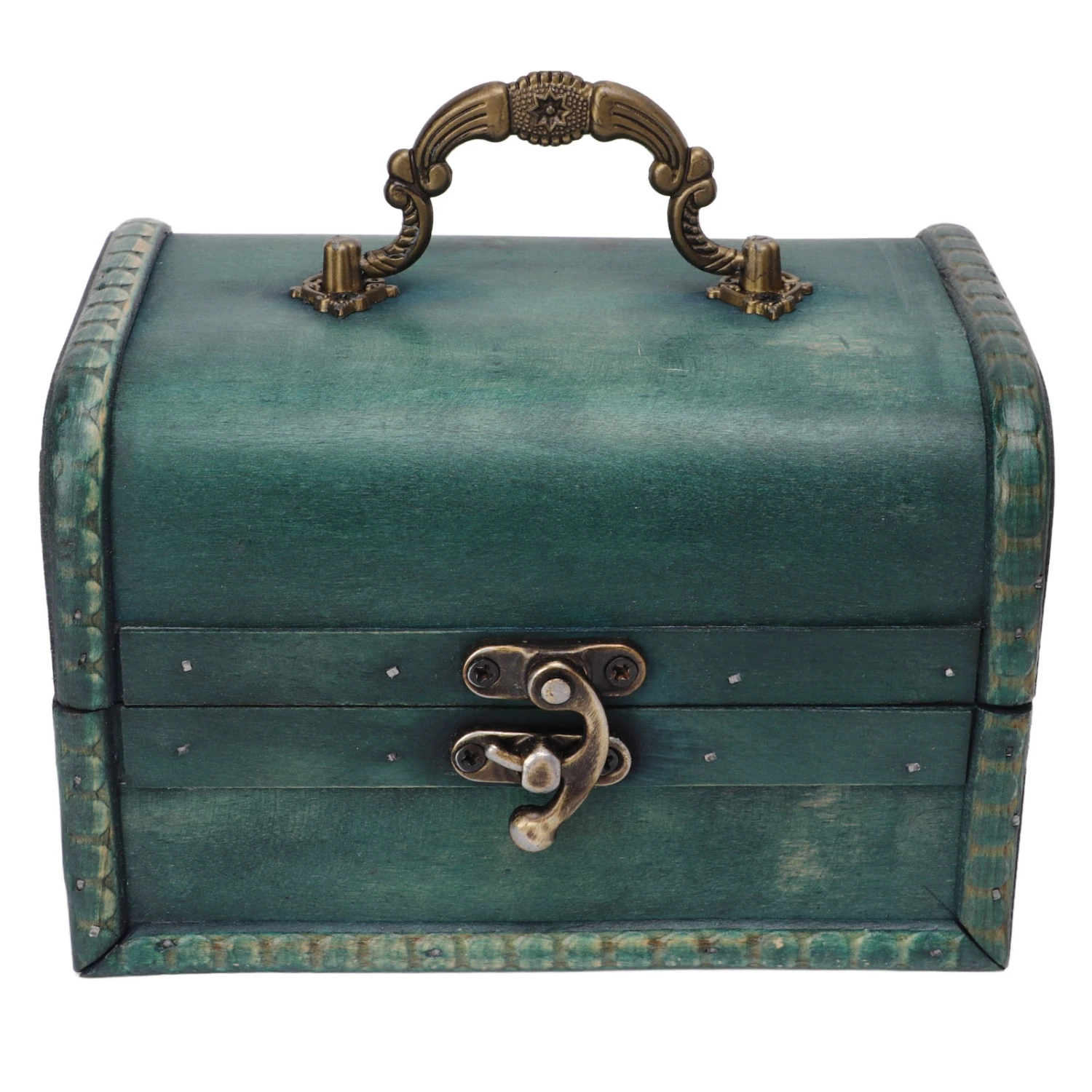 Jewelry Box Retro Style Green Compact Design Composite Wood Resin Portable Practical Jewelry Storage Case