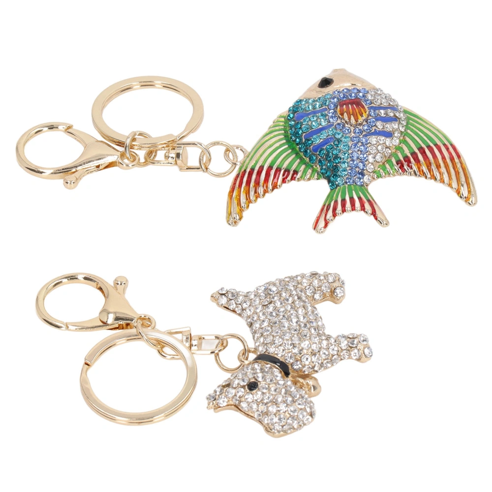 2Pcs Rhinestone Keychain Fish and Dog Elegant Rhinestone Vivid Colors Animal Keychains for Wallet Handbag Backpack