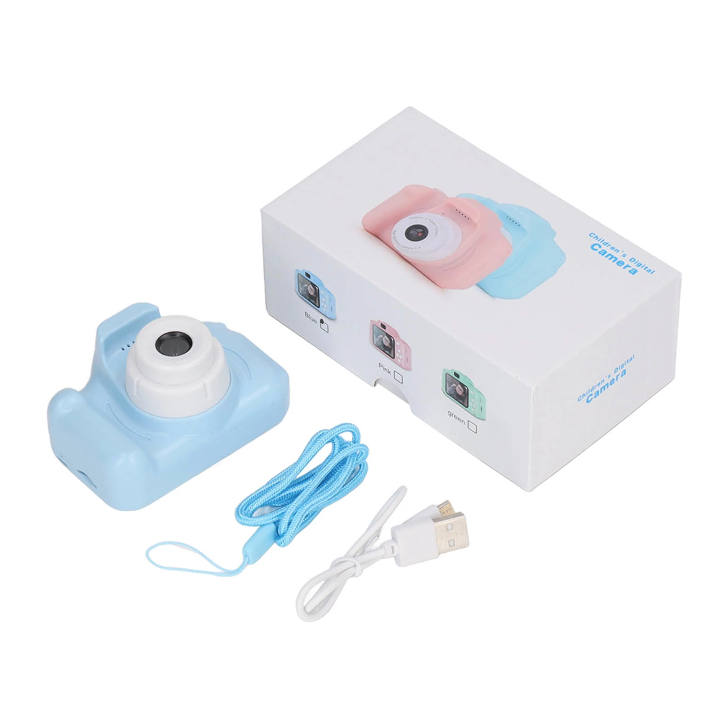 Kids Camera 2.0in IPS Screen Blue Comfortable Grip Rounded Body USB Charging 400mAh Children Camera Toys