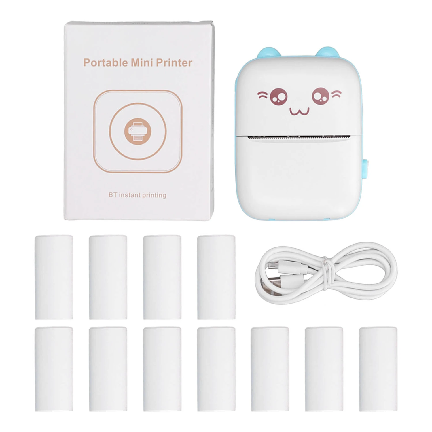 Thermal Printer USB Charging 200dpi Resolution Bluetooth Connection Portable Mini Picture Printer with Printing Paper Blue