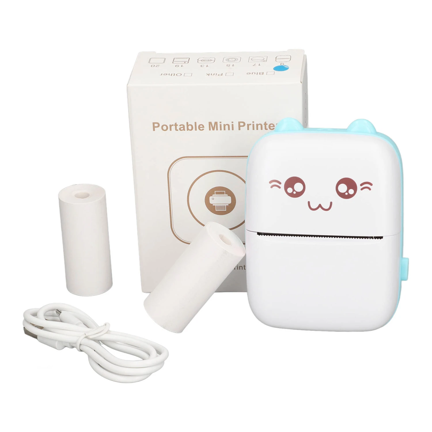 Thermal Printer USB Charging 200dpi Resolution Bluetooth Connection Portable Mini Picture Printer with Printing Paper Blue